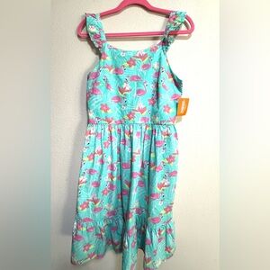 New Woman’s Sz M Gymboree Turquoise Flamingo Tropical Sundress Hawaiian Vacay